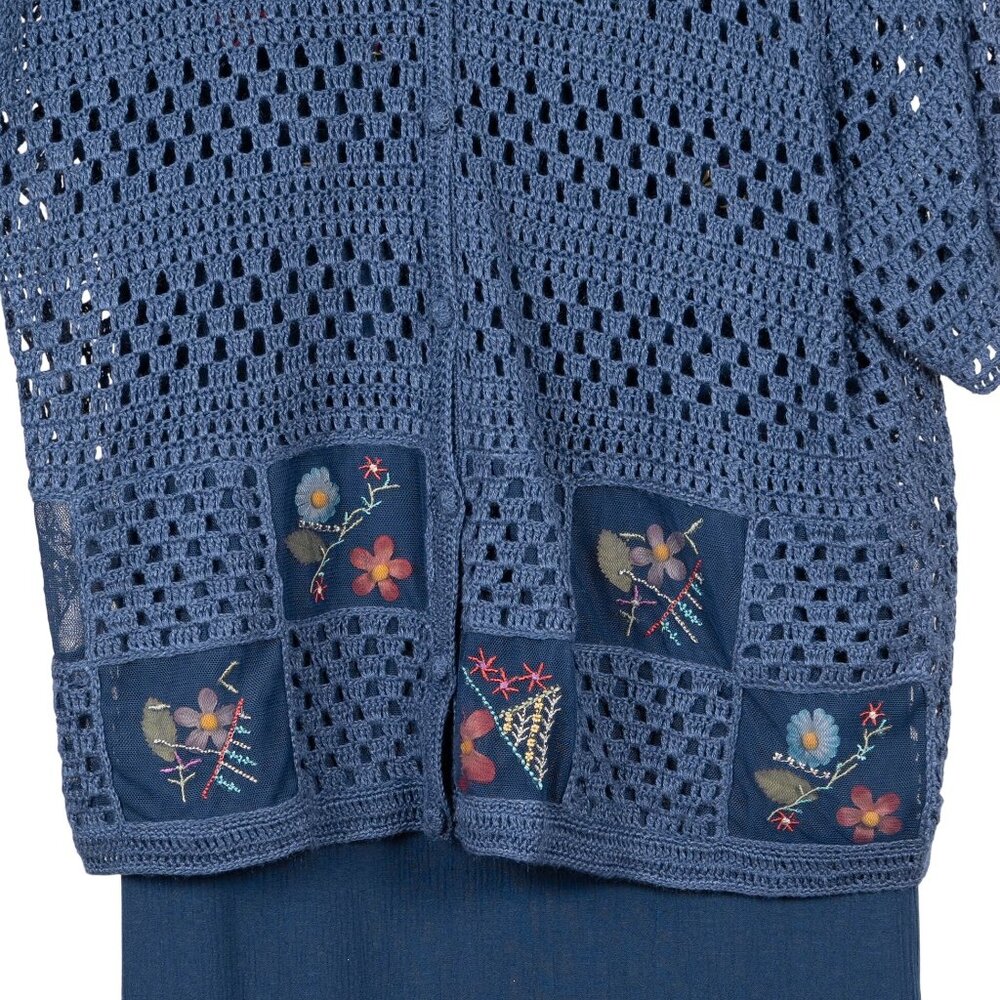 Teddi Sweater Dress Set 14 Blue Floral Knit Maxi Casual Grammacore Cottagecore - Picture 4 of 10